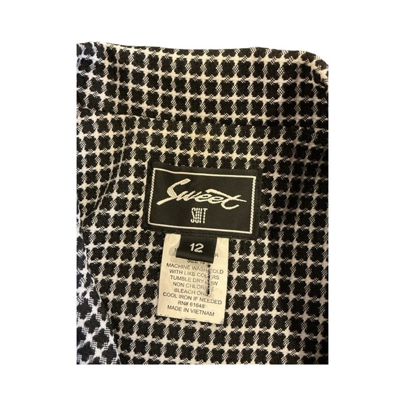 Sweet Suit Black White Checkered Peplum Blouse Top Jacket Collared Retro Chic 12 - Picture 11 of 11